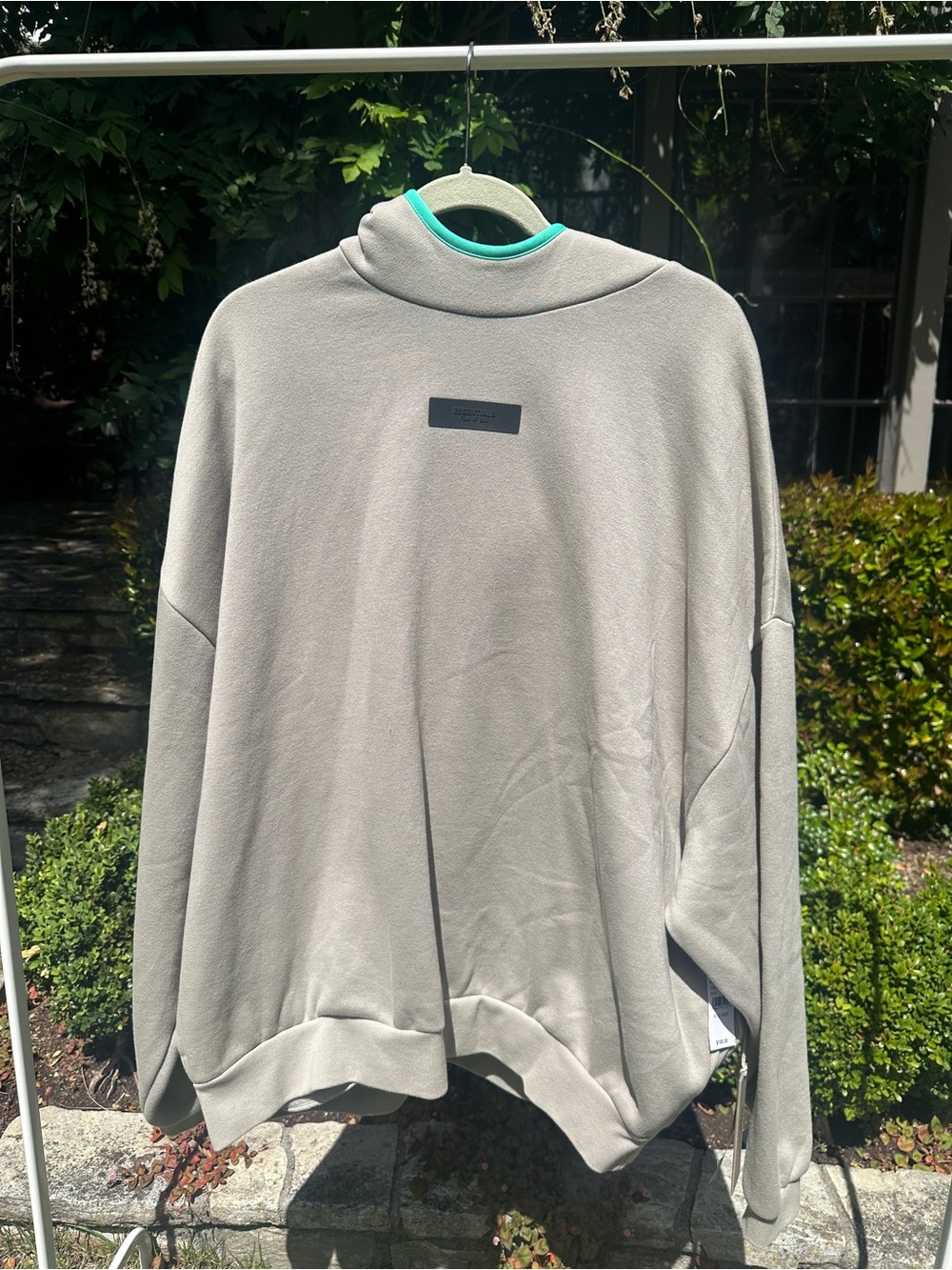 Fear of God Essentials Oversized Tan Crewneck Sweatshirt with Teal Trim